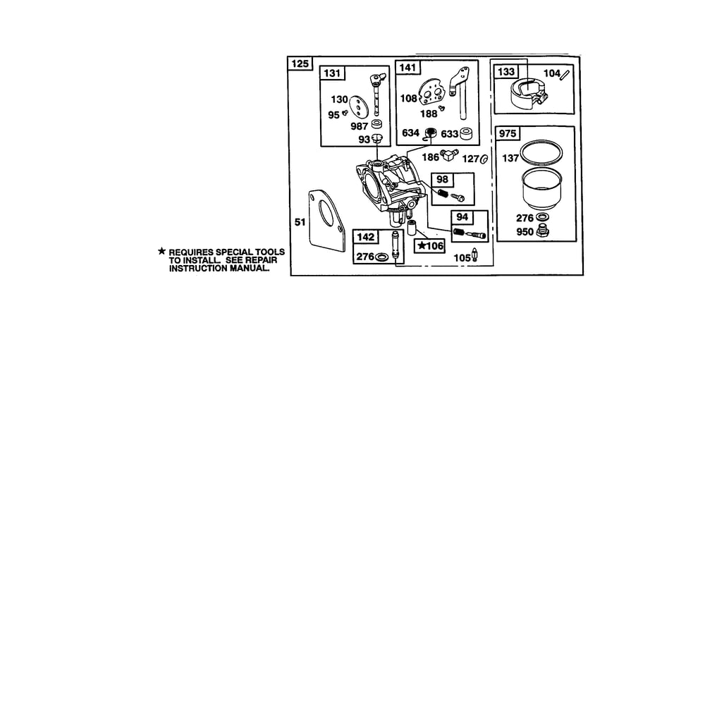 Carburetor Diagram and Parts List for 198700-198799 0141 Briggs and Stratton Engine